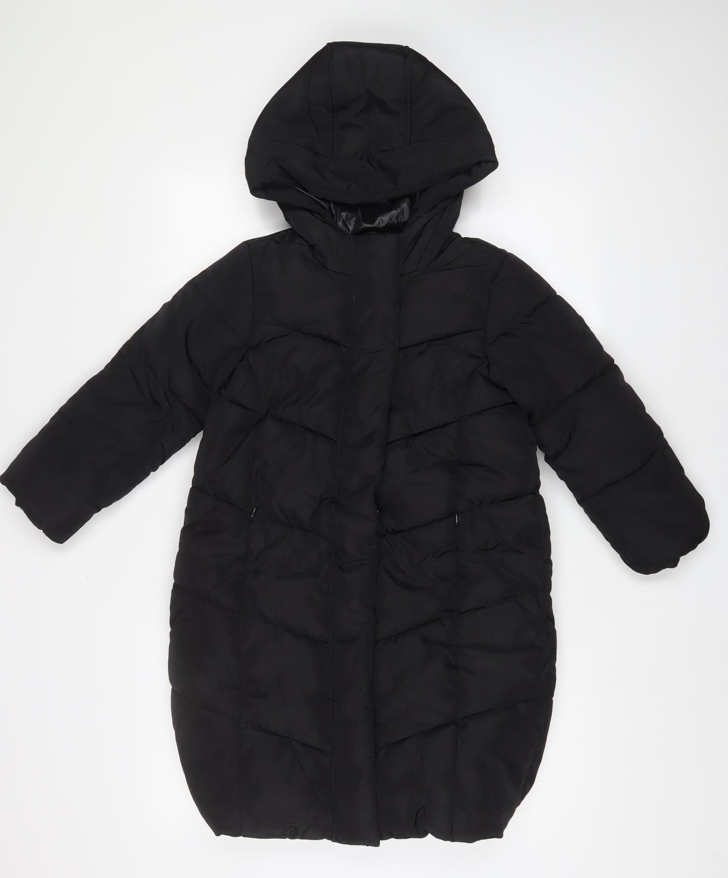 Marks and Spencer Girls Black Quilted Coat Size 6-7 Years Zip - Zip Pockets