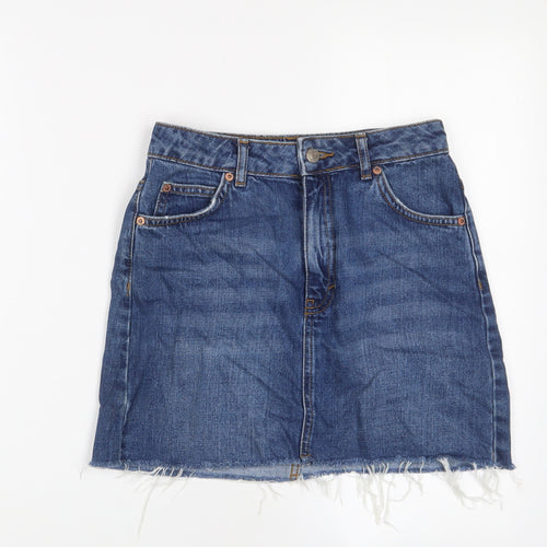 Topshop Womens Blue Cotton A-Line Skirt Size 6 Zip