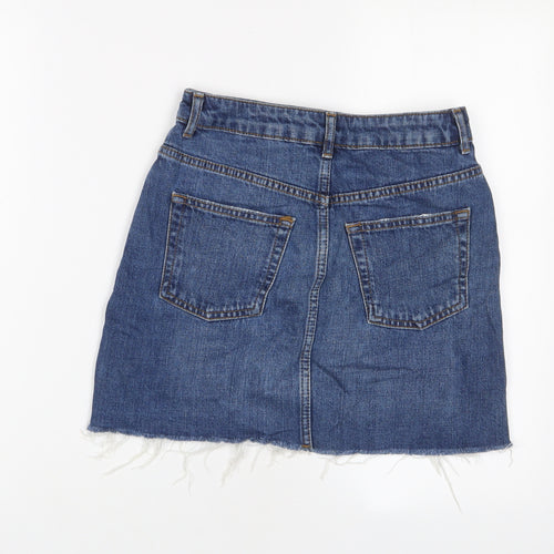 Topshop Womens Blue Cotton A-Line Skirt Size 6 Zip
