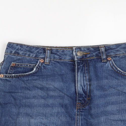Topshop Womens Blue Cotton A-Line Skirt Size 6 Zip