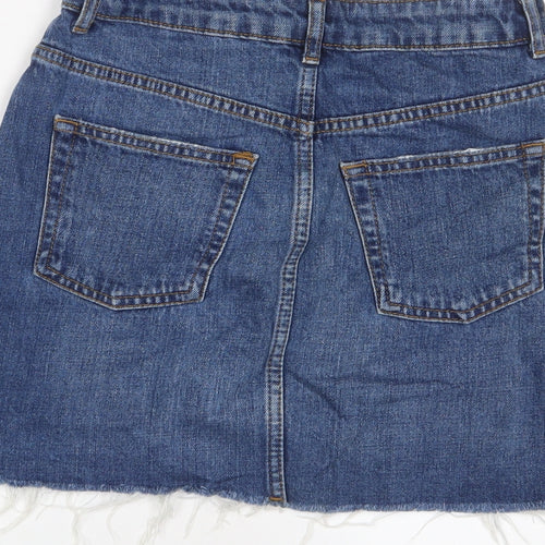 Topshop Womens Blue Cotton A-Line Skirt Size 6 Zip