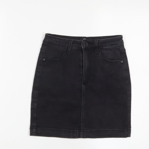 Missguided Womens Black Cotton A-Line Skirt Size 8 Zip