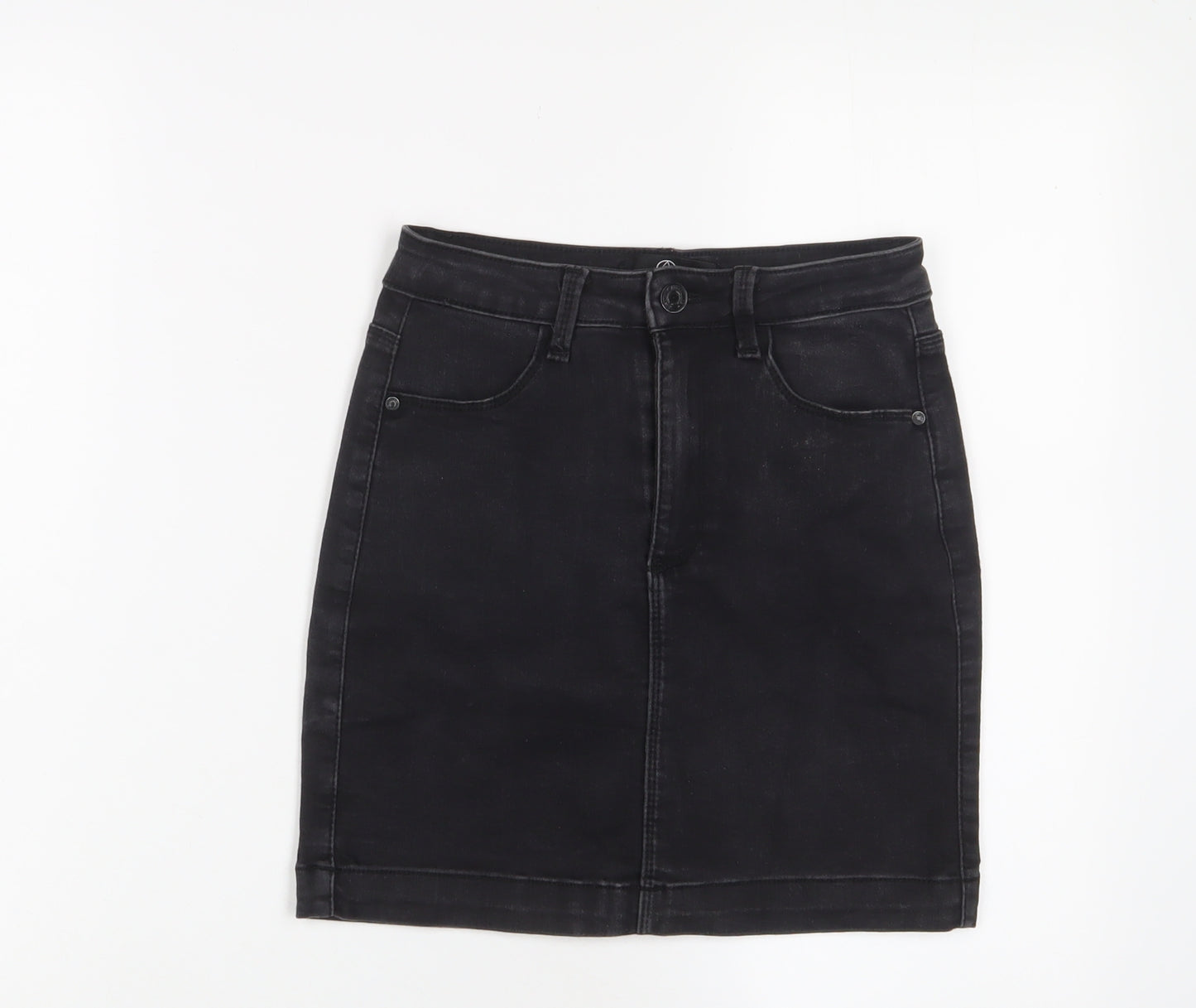 Missguided Womens Black Cotton A-Line Skirt Size 8 Zip