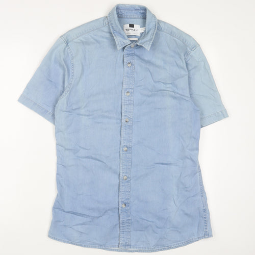 Topman Mens Blue Cotton Button-Up Size M Collared Button