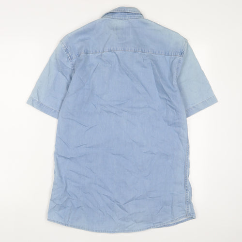 Topman Mens Blue Cotton Button-Up Size M Collared Button