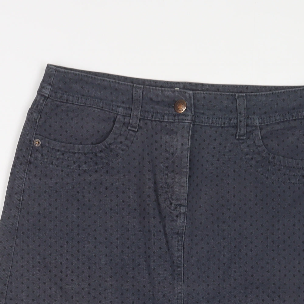 Boden Womens Blue Geometric Cotton A-Line Skirt Size 12 Zip - Star Pattern