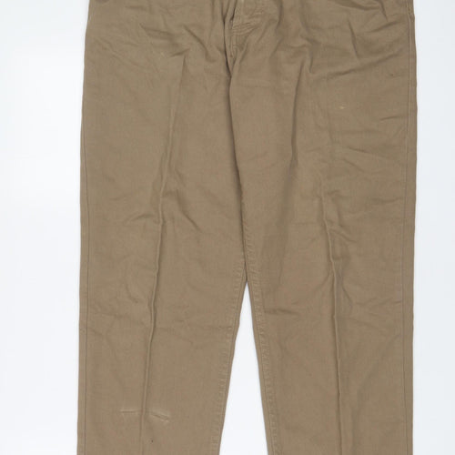 Trading-Co Mens Brown Cotton Straight Jeans Size 34 in L30 in Regular Zip