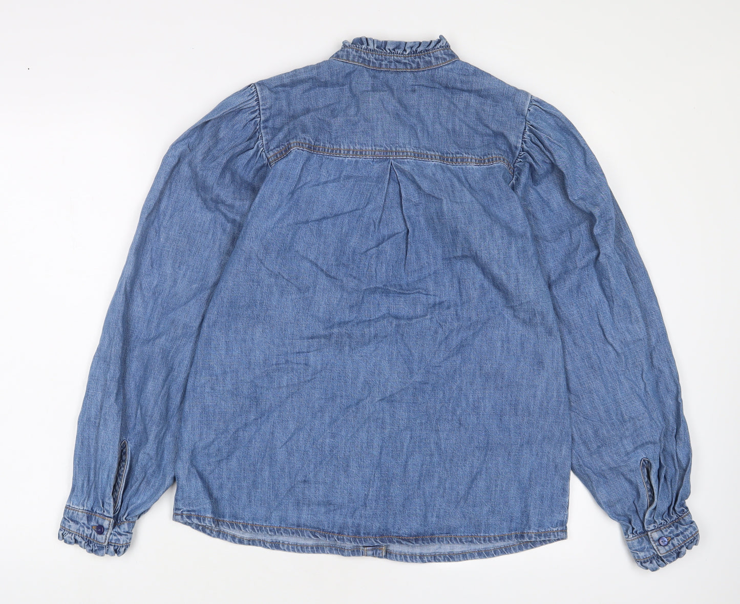 George Womens Blue Cotton Basic Button-Up Size 12 Crew Neck