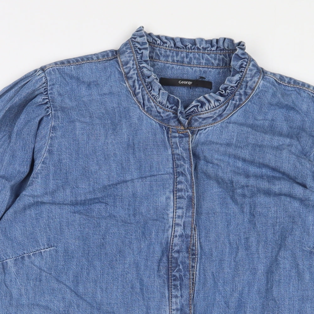 George Womens Blue Cotton Basic Button-Up Size 12 Crew Neck