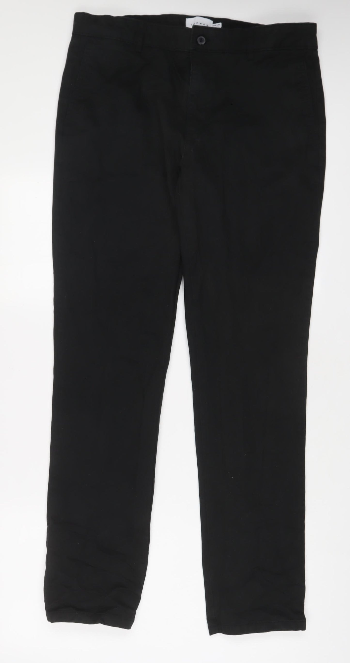 Topman Mens Black Cotton Trousers Size 34 in L32 in Regular Zip