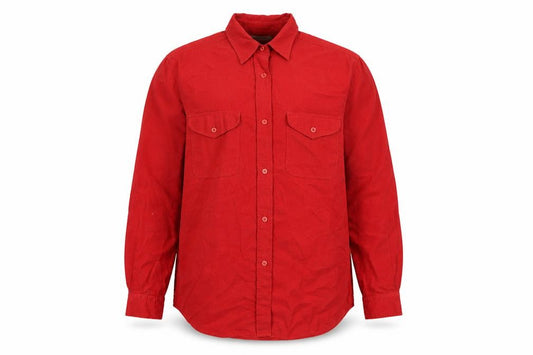 Front view of Richards men’s red cotton button-up, size S, collared button