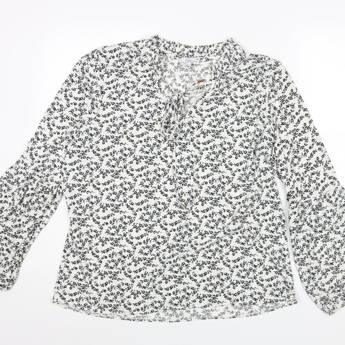 Vanessa Zani Womens White Floral Polyester Basic Blouse Size XL V-Neck