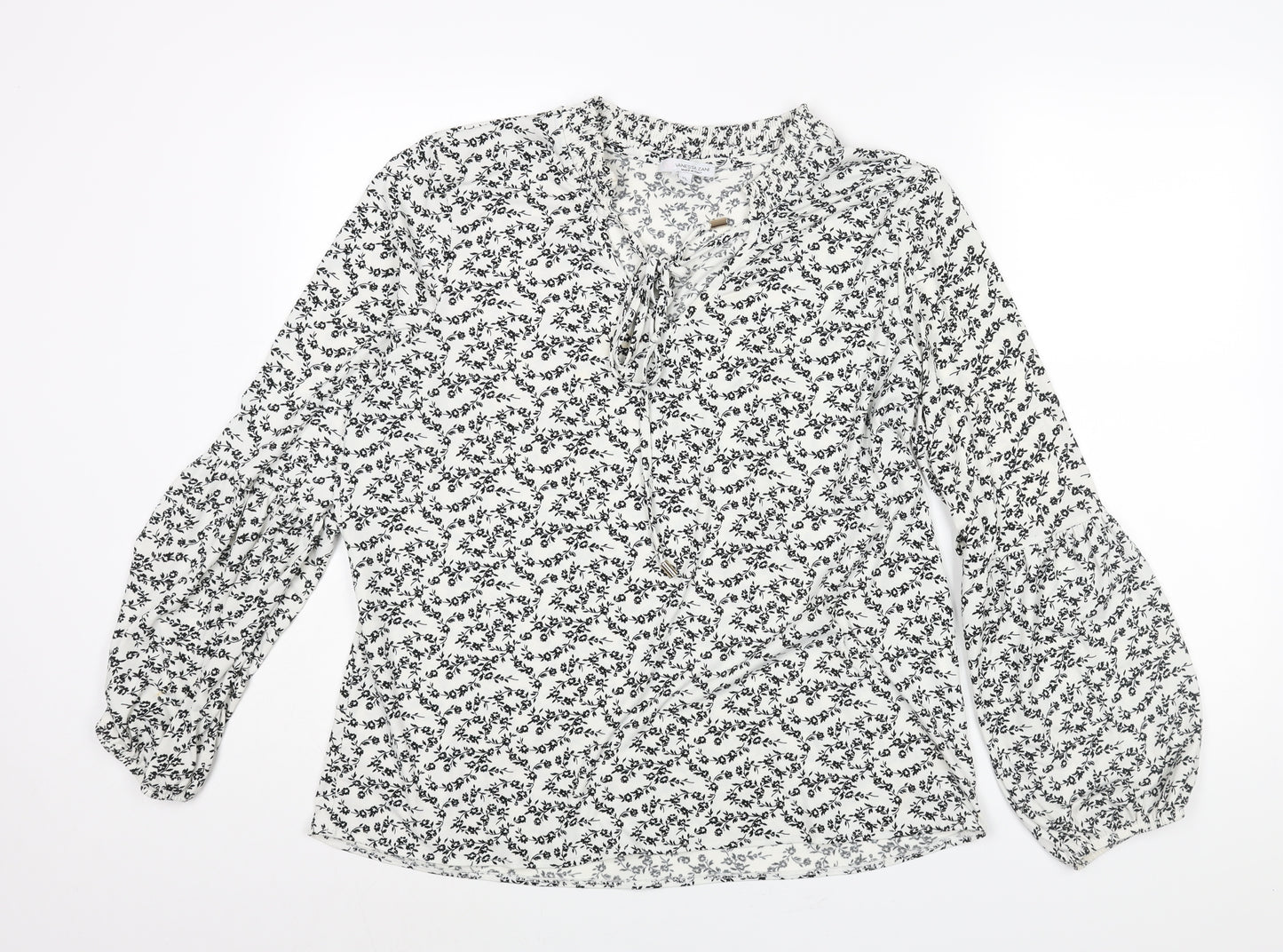 Vanessa Zani Womens White Floral Polyester Basic Blouse Size XL V-Neck