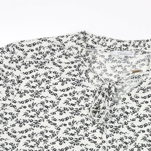 Vanessa Zani Womens White Floral Polyester Basic Blouse Size XL V-Neck