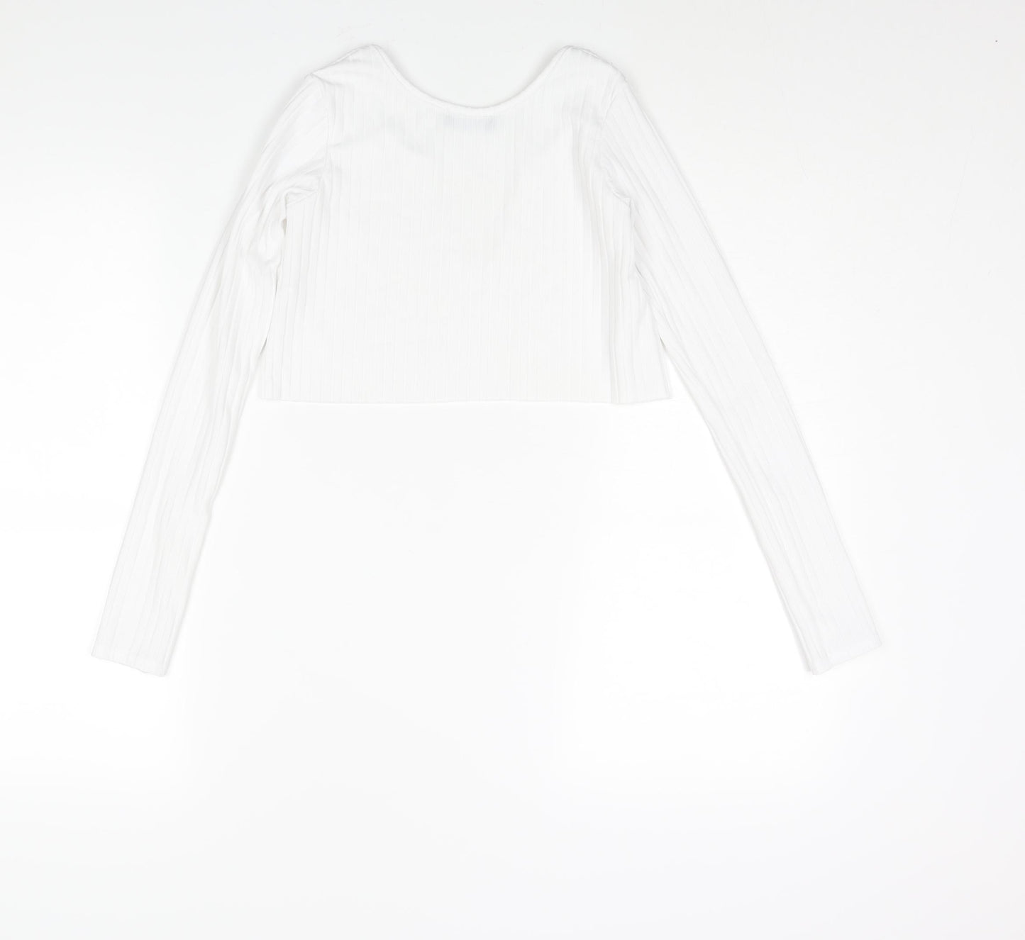 PRETTYLITTLETHING Womens White Polyester Cropped Blouse Size 4 V-Neck - Ribbed