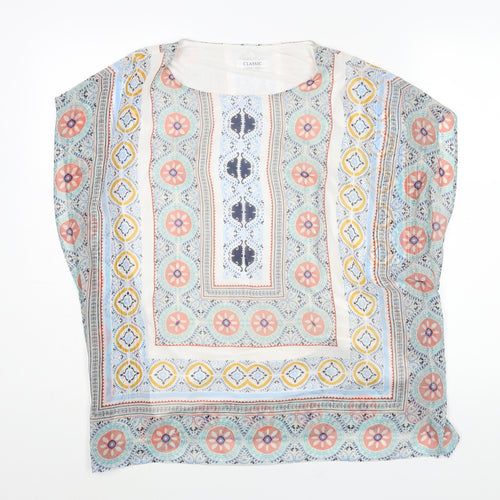 Classic Womens Multicoloured Geometric Polyester Basic Blouse Size 14 Round Neck