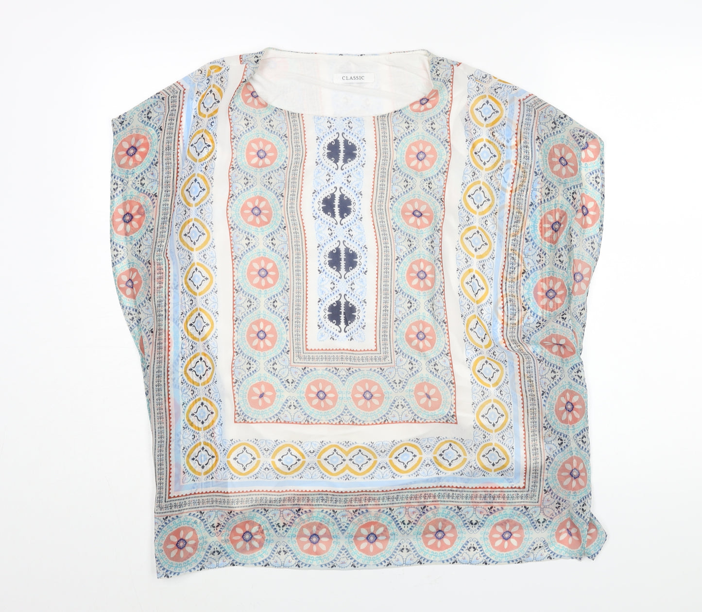 Classic Womens Multicoloured Geometric Polyester Basic Blouse Size 14 Round Neck