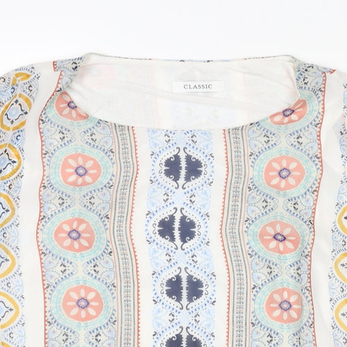 Classic Womens Multicoloured Geometric Polyester Basic Blouse Size 14 Round Neck
