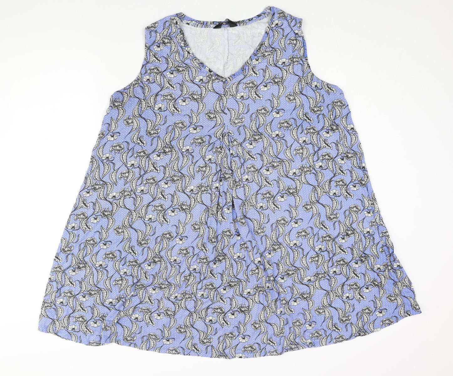 Yours Womens Blue Geometric Viscose A-Line Size 22 V-Neck Pullover - Floral Print Size 22-24