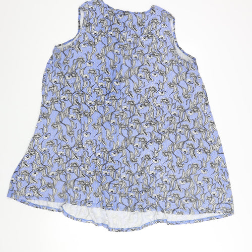 Yours Womens Blue Geometric Viscose A-Line Size 22 V-Neck Pullover - Floral Print Size 22-24