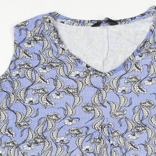 Yours Womens Blue Geometric Viscose A-Line Size 22 V-Neck Pullover - Floral Print Size 22-24
