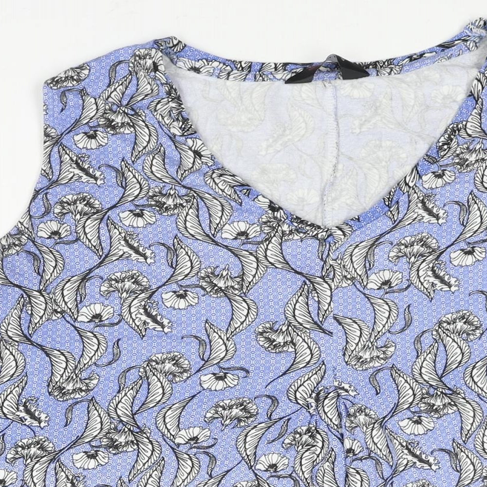 Yours Womens Blue Geometric Viscose A-Line Size 22 V-Neck Pullover - Floral Print Size 22-24