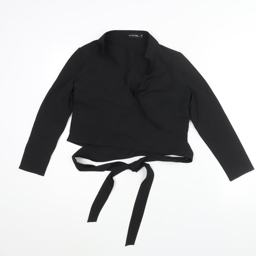 PRETTYLITTLETHING Womens Black Polyester Wrap Blouse Size 4 V-Neck