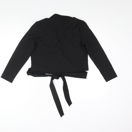 PRETTYLITTLETHING Womens Black Polyester Wrap Blouse Size 4 V-Neck