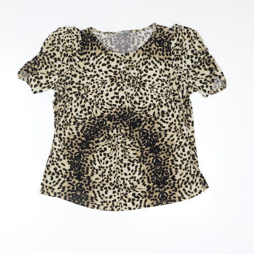 Marks and Spencer Womens Brown Animal Print Polyester Basic Blouse Size 18 V-Neck - Rouched Cheetah Print