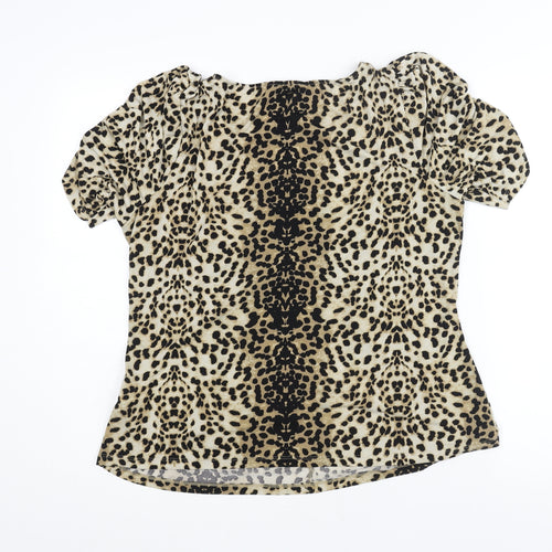 Marks and Spencer Womens Brown Animal Print Polyester Basic Blouse Size 18 V-Neck - Rouched Cheetah Print