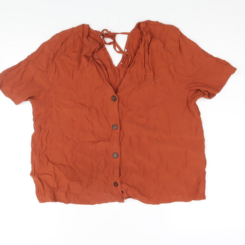 Warehouse Womens Orange Viscose Basic Blouse Size 18 V-Neck - Tie Detail