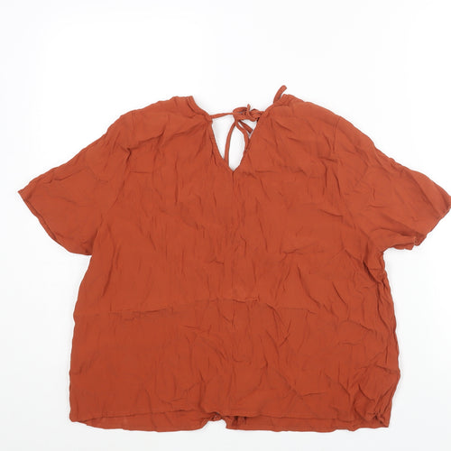 Warehouse Womens Orange Viscose Basic Blouse Size 18 V-Neck - Tie Detail