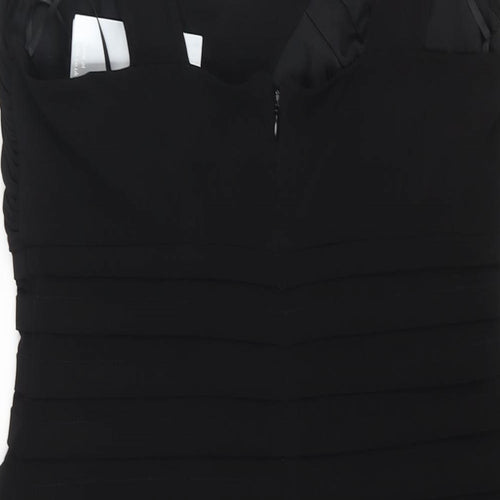 Wallis Womens Black Polyester Bodycon Size 14 V-Neck Zip - Pleated Lace Sequin Detail