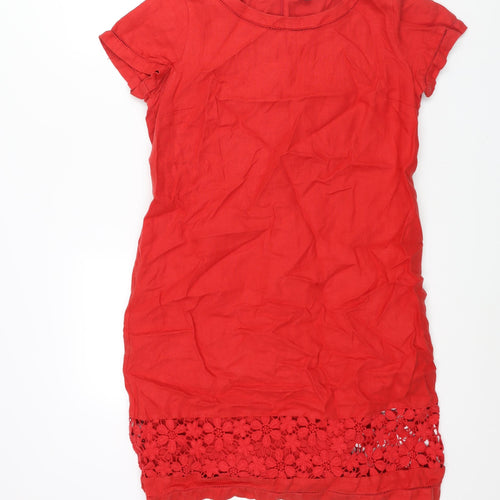 Per Una Womens Red Polyester Shift Size 14 Round Neck Zip - Lace Detail