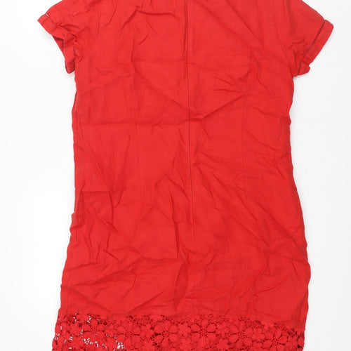Per Una Womens Red Polyester Shift Size 14 Round Neck Zip - Lace Detail