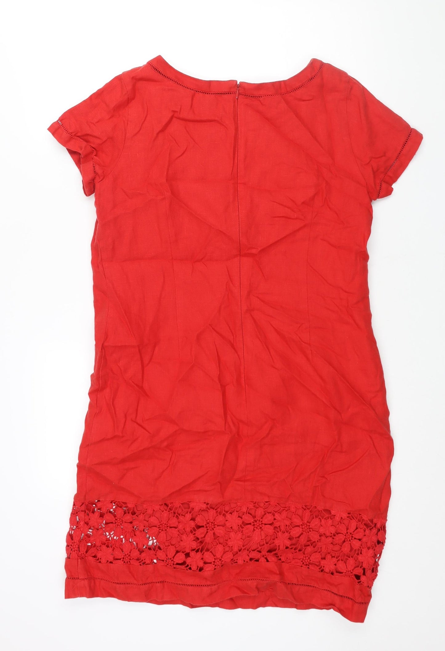 Per Una Womens Red Polyester Shift Size 14 Round Neck Zip - Lace Detail