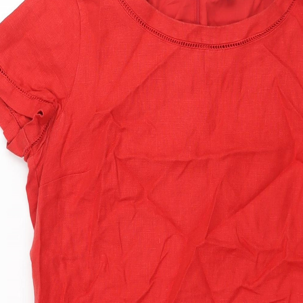 Per Una Womens Red Polyester Shift Size 14 Round Neck Zip - Lace Detail