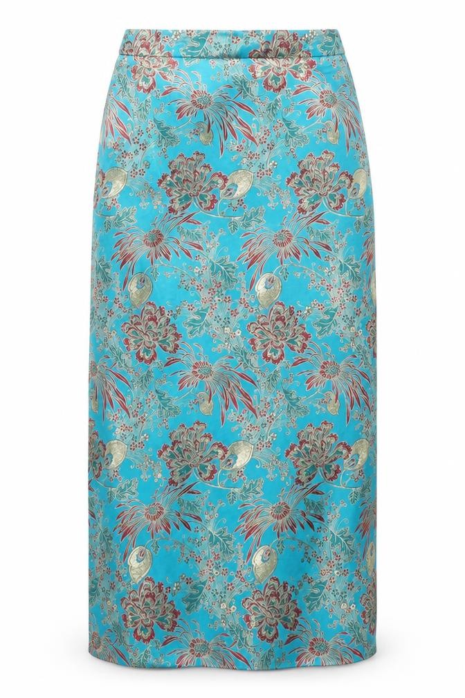 Front view of Felicity Black women’s multicoloured geometric polyester maxi skirt, size UK 28, in zip