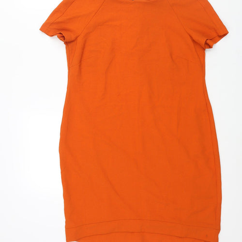 Topshop Womens Orange Polyester Sheath Size 12 Round Neck Zip