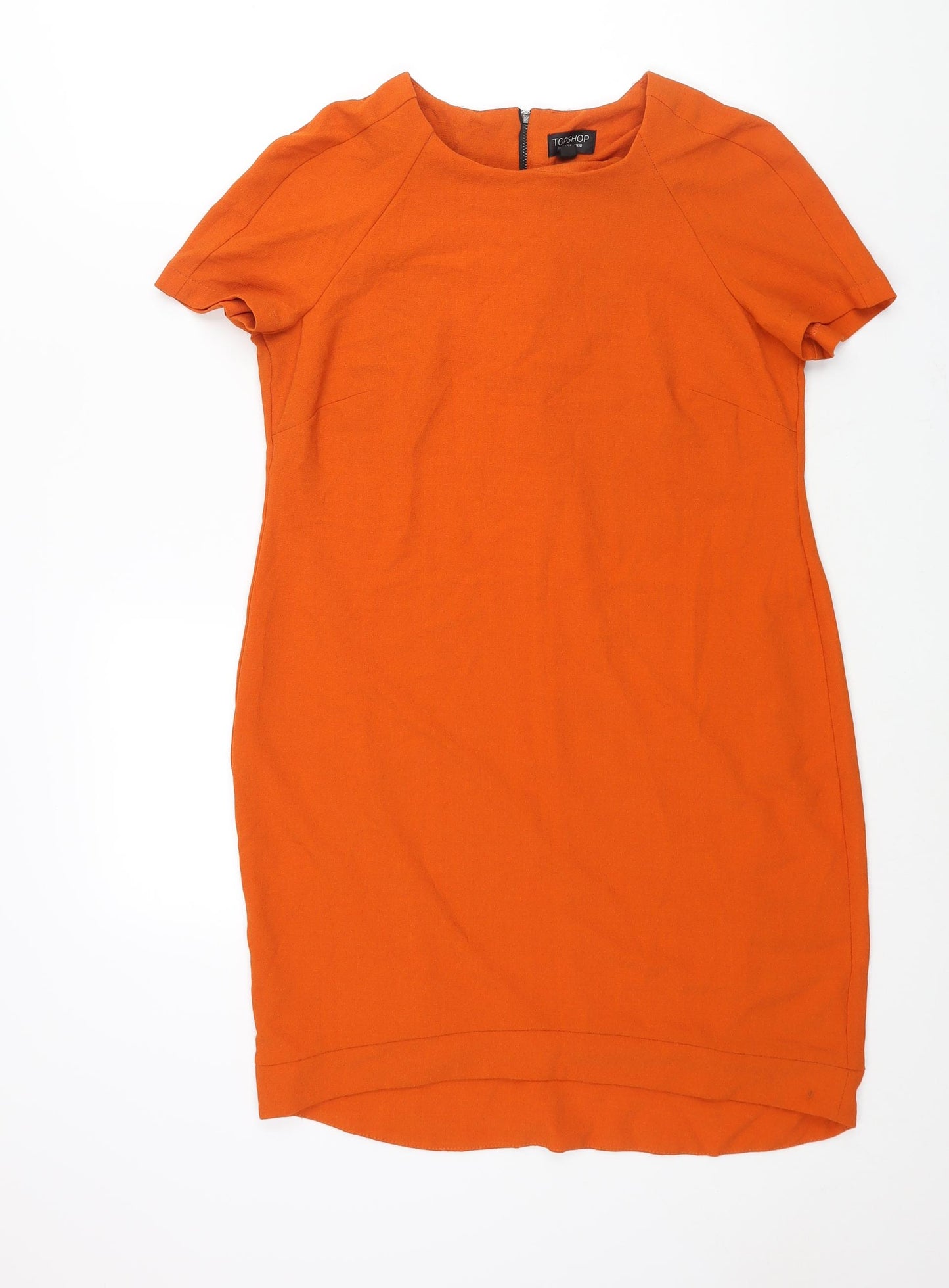 Topshop Womens Orange Polyester Sheath Size 12 Round Neck Zip