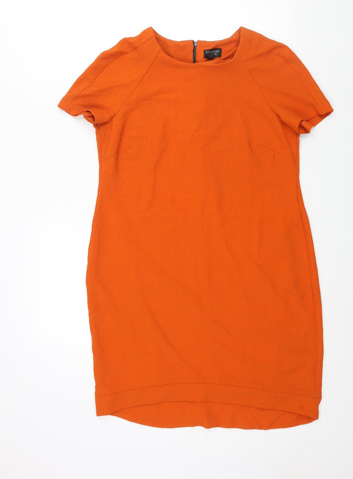 Topshop Womens Orange Polyester Sheath Size 12 Round Neck Zip