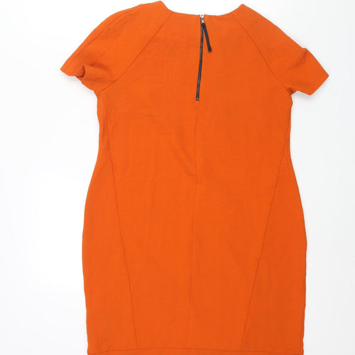 Topshop Womens Orange Polyester Sheath Size 12 Round Neck Zip