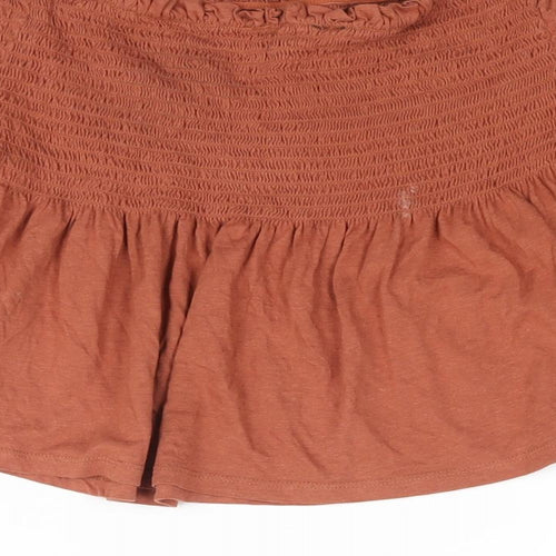 New Look Womens Brown Cotton Cropped Blouse Size 12 Off the Shoulder - Rouched