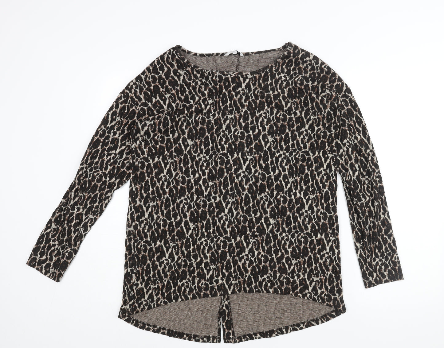 NEXT Womens Brown Round Neck Animal Print Viscose Pullover Jumper Size 12 - Button Detail Leopard Print