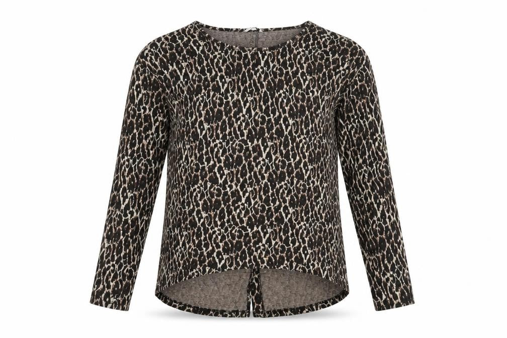 NEXT Womens Brown Round Neck Animal Print Viscose Pullover Jumper Size 12 - Button Detail Leopard Print