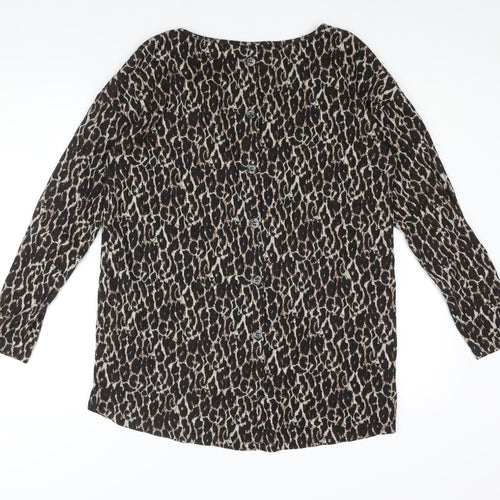 NEXT Womens Brown Round Neck Animal Print Viscose Pullover Jumper Size 12 - Button Detail Leopard Print