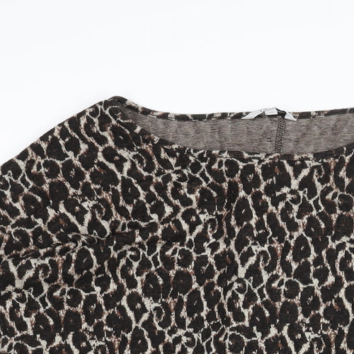 NEXT Womens Brown Round Neck Animal Print Viscose Pullover Jumper Size 12 - Button Detail Leopard Print