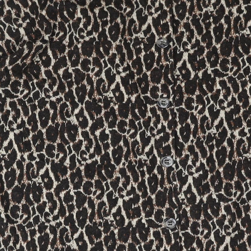 NEXT Womens Brown Round Neck Animal Print Viscose Pullover Jumper Size 12 - Button Detail Leopard Print