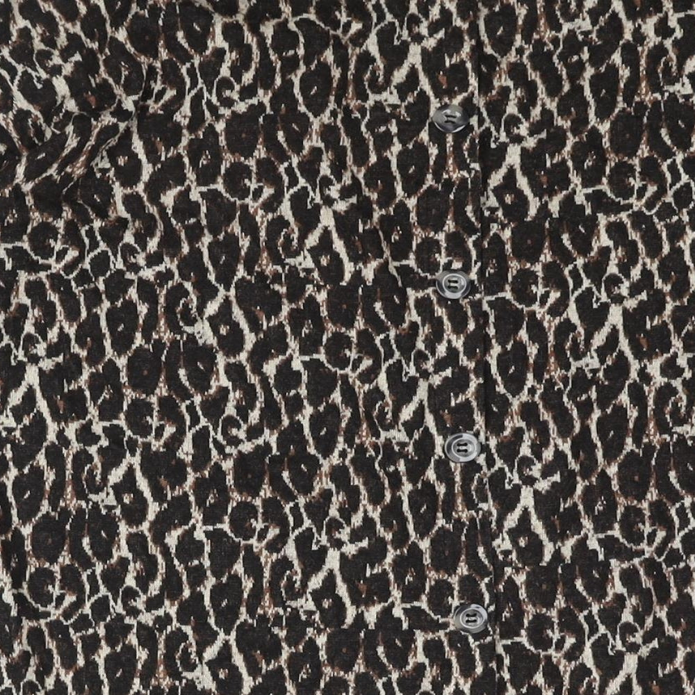 NEXT Womens Brown Round Neck Animal Print Viscose Pullover Jumper Size 12 - Button Detail Leopard Print