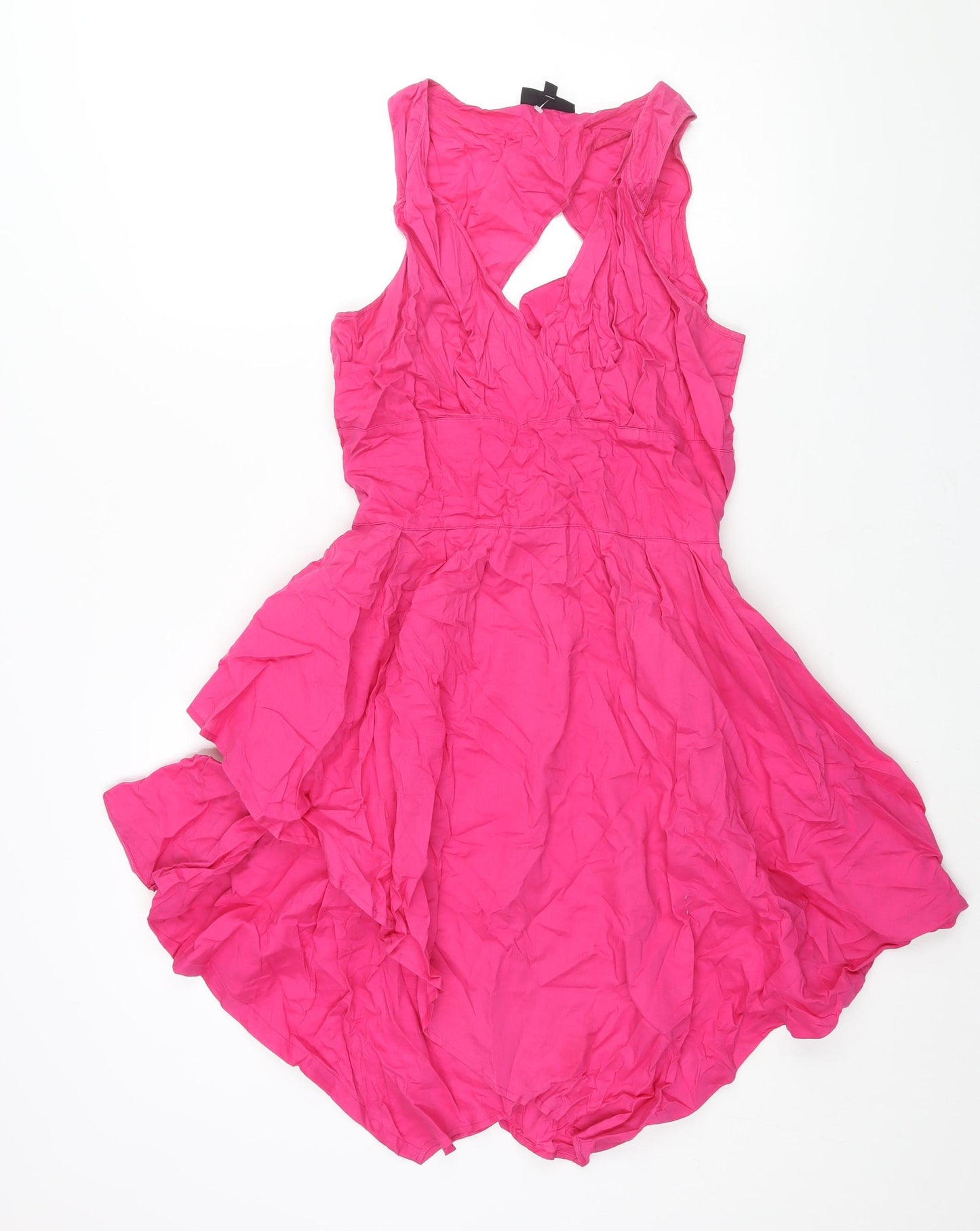 Warehouse Womens Pink Cotton Fit & Flare Size 14 V-Neck Zip - Belted Open Back